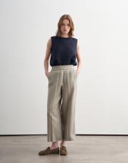 %100 keten culotte pantolon yeşil bej 2