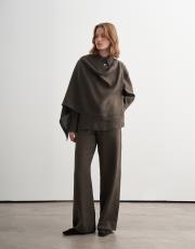 %100 keten şal detaylı gömlek haki