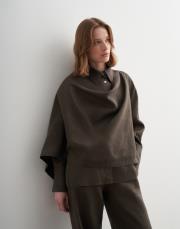 %100 keten şal detaylı gömlek haki 4