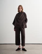 %100 keten şal detaylı gömlek kahverengi