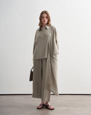 %100 keten şal detaylı gömlek yeşil bej 4