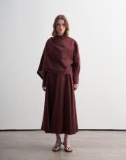 %100 keten şal detaylı gömlek bordo