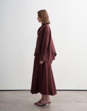 %100 keten şal detaylı gömlek bordo 3