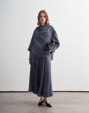 %100 keten şal detaylı gömlek koyu mavi