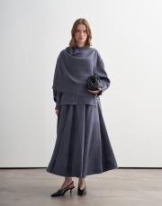 %100 keten şal detaylı gömlek koyu mavi 2