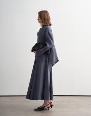 %100 keten şal detaylı gömlek koyu mavi 3