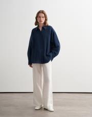 %100 keten manşet detaylı gömlek lacivert 2