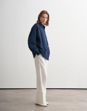 %100 keten manşet detaylı gömlek lacivert 3