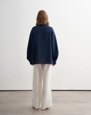 %100 keten manşet detaylı gömlek lacivert 4