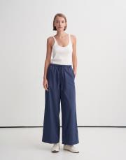 paçası geniş katlamalı koton pantolon indigo