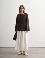 geniş kollu vegan keten ceket kahverengi