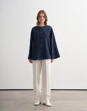 geniş kollu vegan keten ceket lacivert