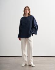 geniş kollu vegan keten ceket lacivert 2