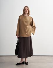 geniş kollu vegan keten ceket camel