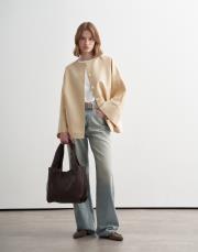 keten karışımlı geniş kollu ceket açık bej