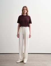 kenevir karışımlı straight fit pantolon ekru