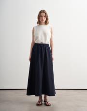 %100 keten pervaz detaylı etek lacivert