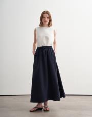 %100 keten pervaz detaylı etek lacivert 2