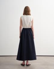 %100 keten pervaz detaylı etek lacivert 3
