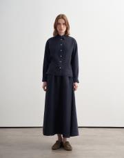 %100 keten pervaz detaylı etek lacivert 4