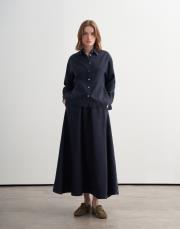 %100 keten pervaz detaylı etek lacivert 5