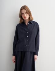 %100 keten kısa gömlek lacivert 4
