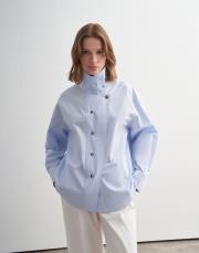 yüksek yaka çıtçıtlı gömlek ceket mavi 5