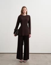 bağcık detaylı rayon bluz kahverengi