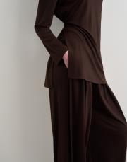 bağcık detaylı rayon bluz kahverengi 4