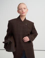 ekose yün blazer kızıl kahve