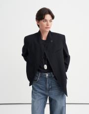 asimetrik kesim çizgili yün blazer lacivert 4