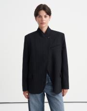 asimetrik kesim çizgili yün blazer lacivert 5