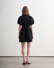%100 keten kısa balon kol elbise siyah 4
