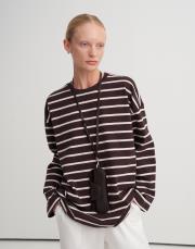 %100 pamuk çizgili basic sweatshirt kahverengi