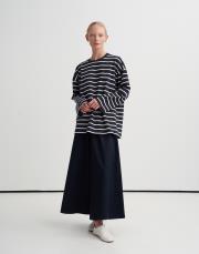 %100 pamuk çizgili basic sweatshirt lacivert
