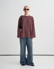 %100 pamuk çizgili basic sweatshirt bordo